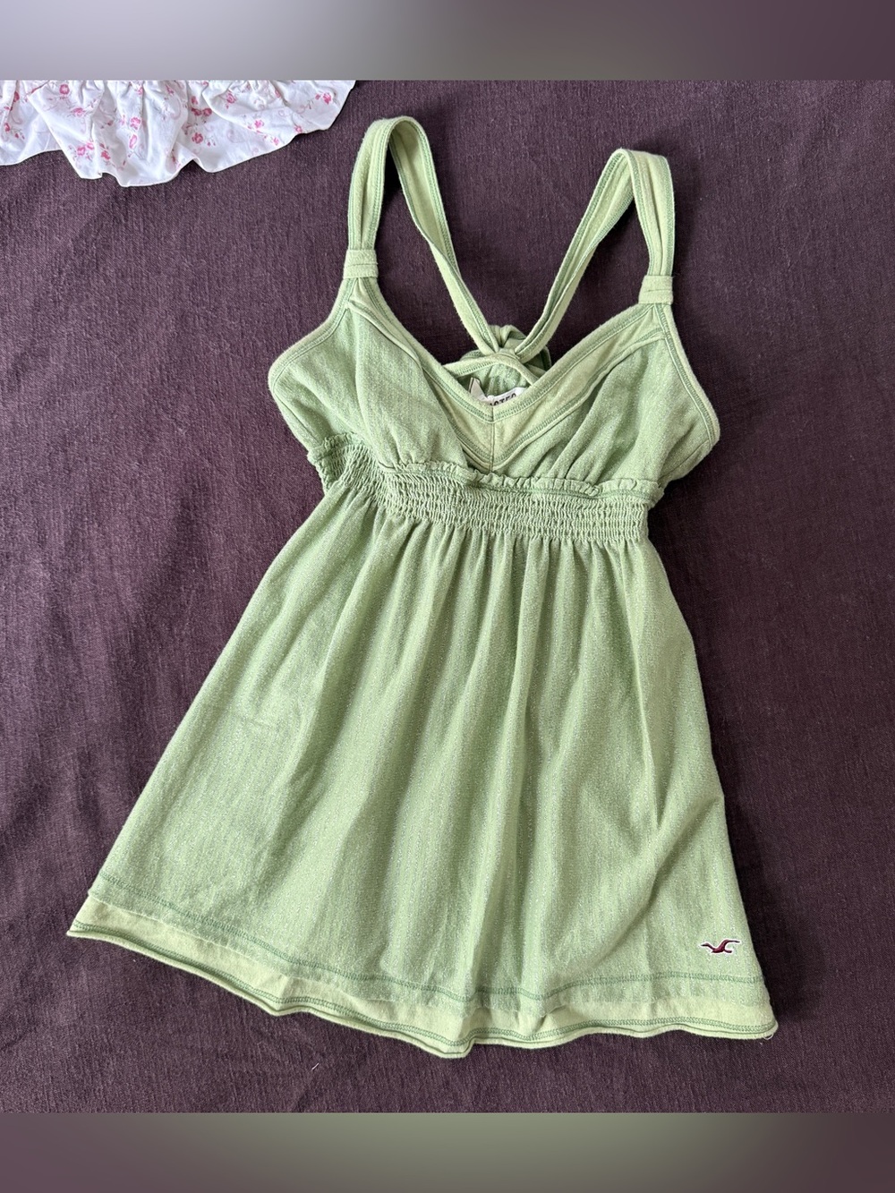Hollister Y2K Sage Green Shimmer Tie Back Babydoll Tank XS - Picture 1 of 11